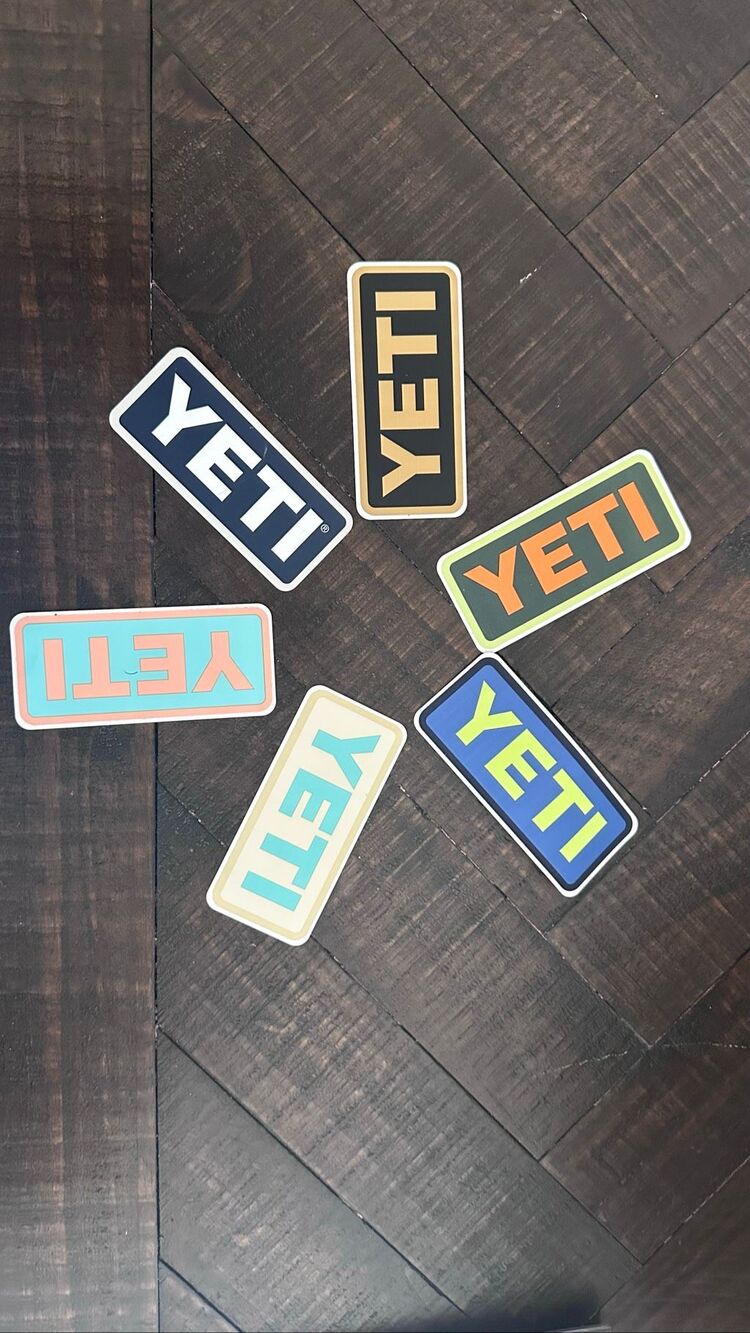 YETI Rectangle Brand Stickers x6 New Pink Green Yellow